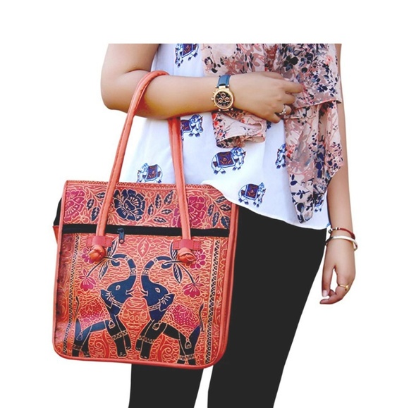 HAPPY ELEPHANT Leather Woven Tote - Picture 3 of 5